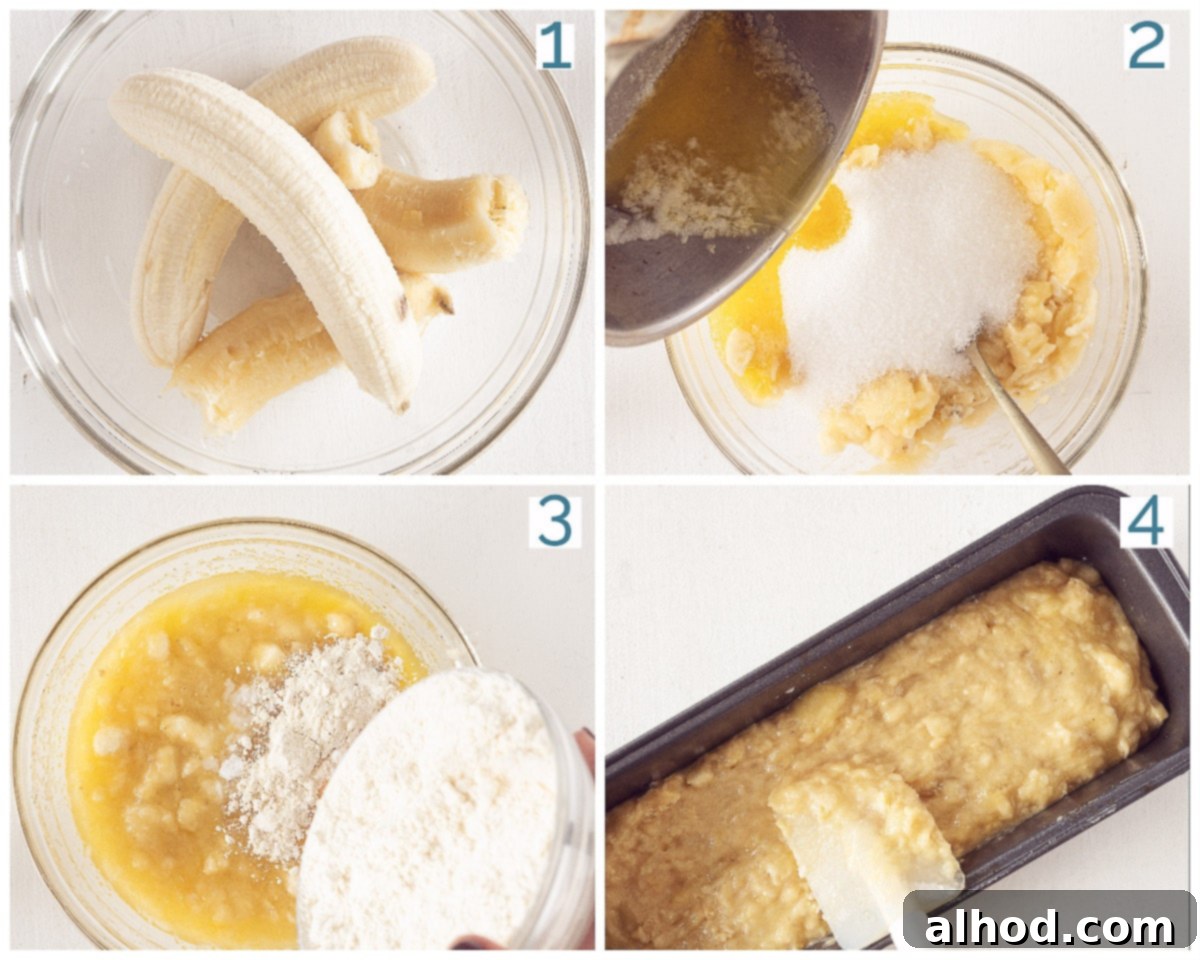 Banana Pound Cake 3 4 photo collage preparation Banana Loaf Pound Cake