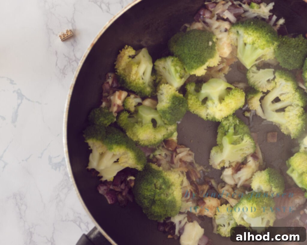 Step 2: Sauté the vegetables and mix with mozzarella.