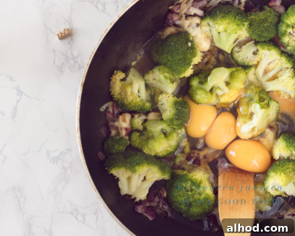 Step 3: Combine eggs and herbs with the vegetable mixture.