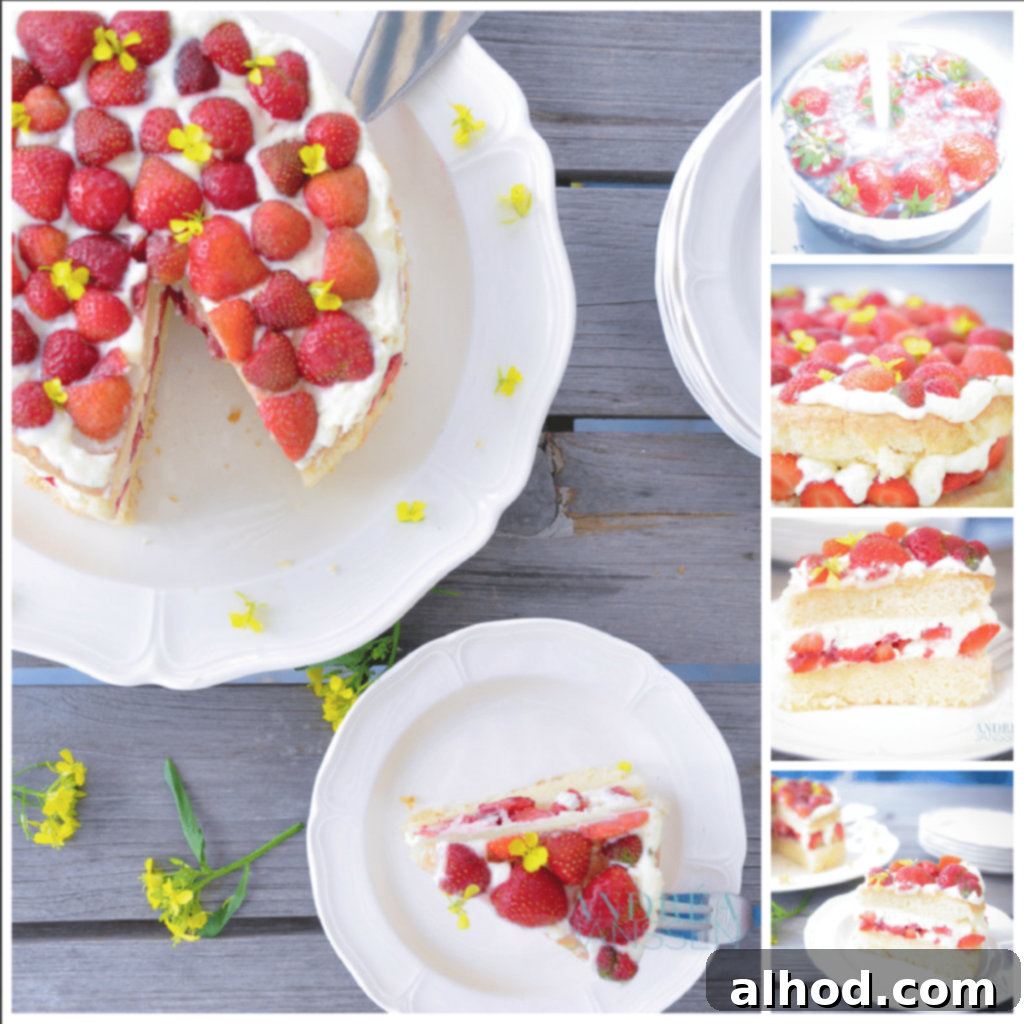 Heavenly Strawberry Cloud Cake 3 a collage of strawberry chiffon cake whole and parts