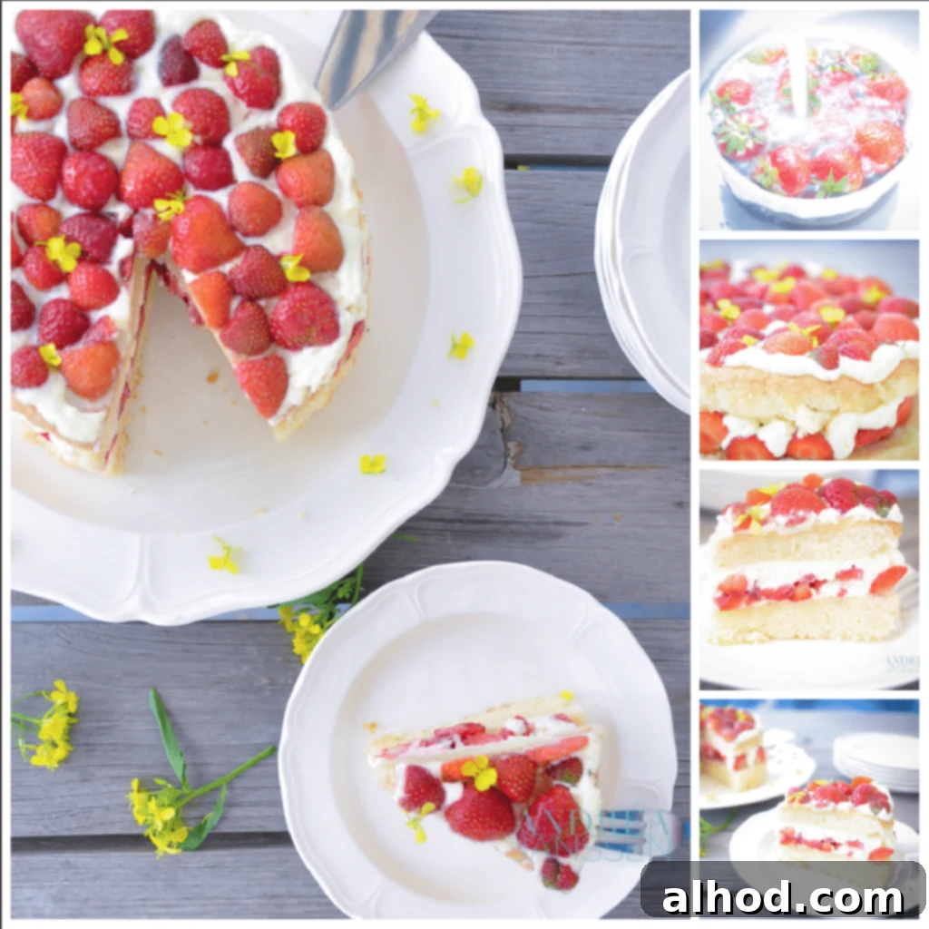 Cloud-Soft Strawberry Chiffon 3 a collage of strawberry chiffon cake whole and parts