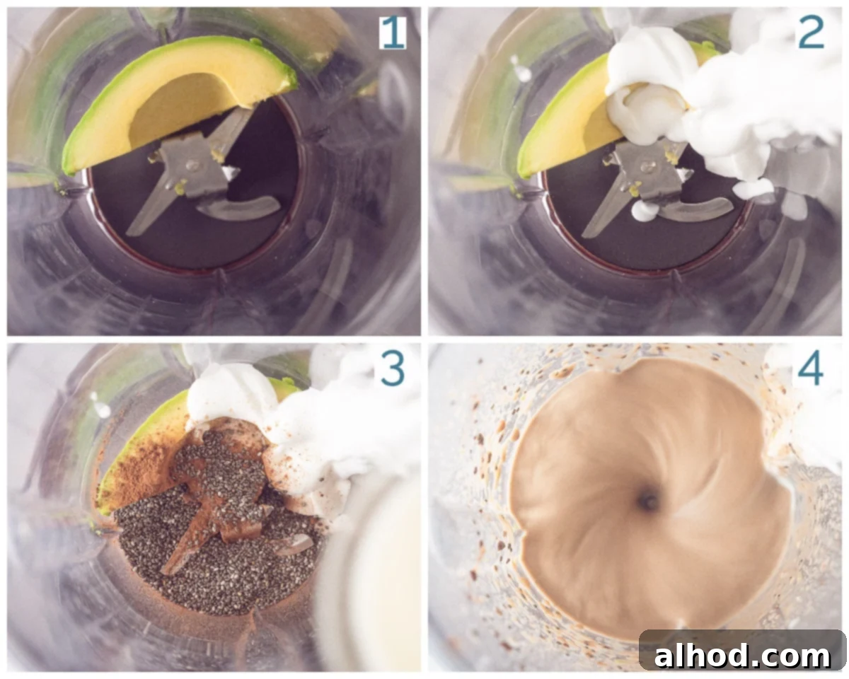 Silky Smooth Chocolate Avocado Treat 4 4 collage photo preparation creamy chocolate avocado smoothie