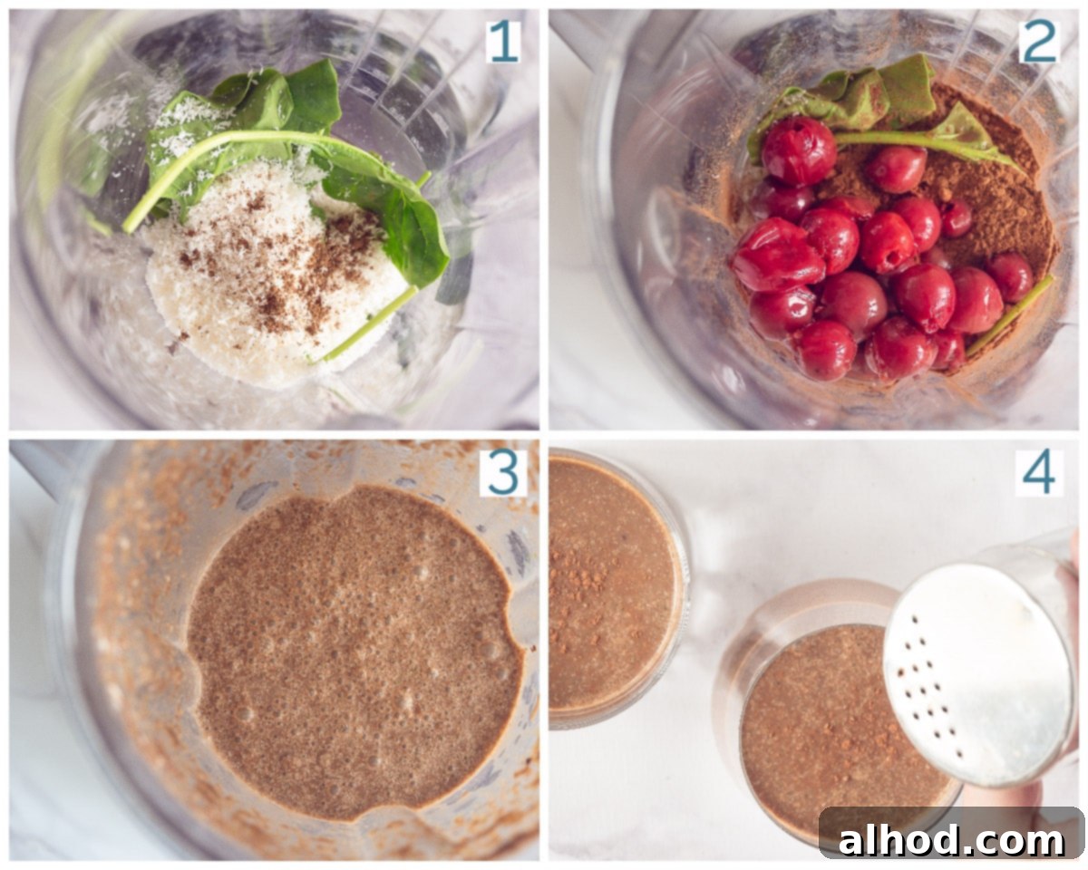 Cocoa Coconut Water Refresher 4 4 collage photo preparation Make a Chocolate Coconut Water Smoothie yourself