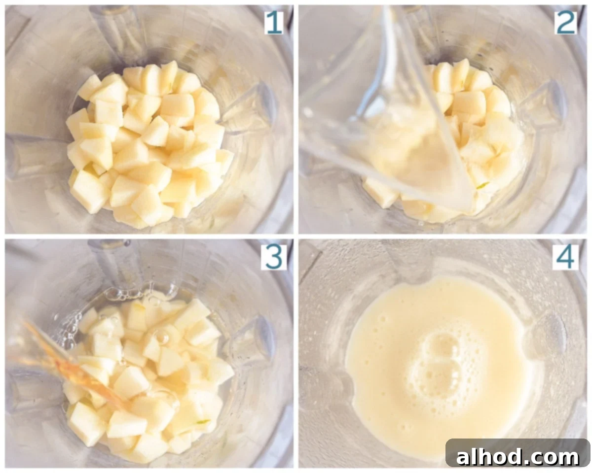 4 collage photo preparation Dairy-Free Pear Coconut Water Smoothie