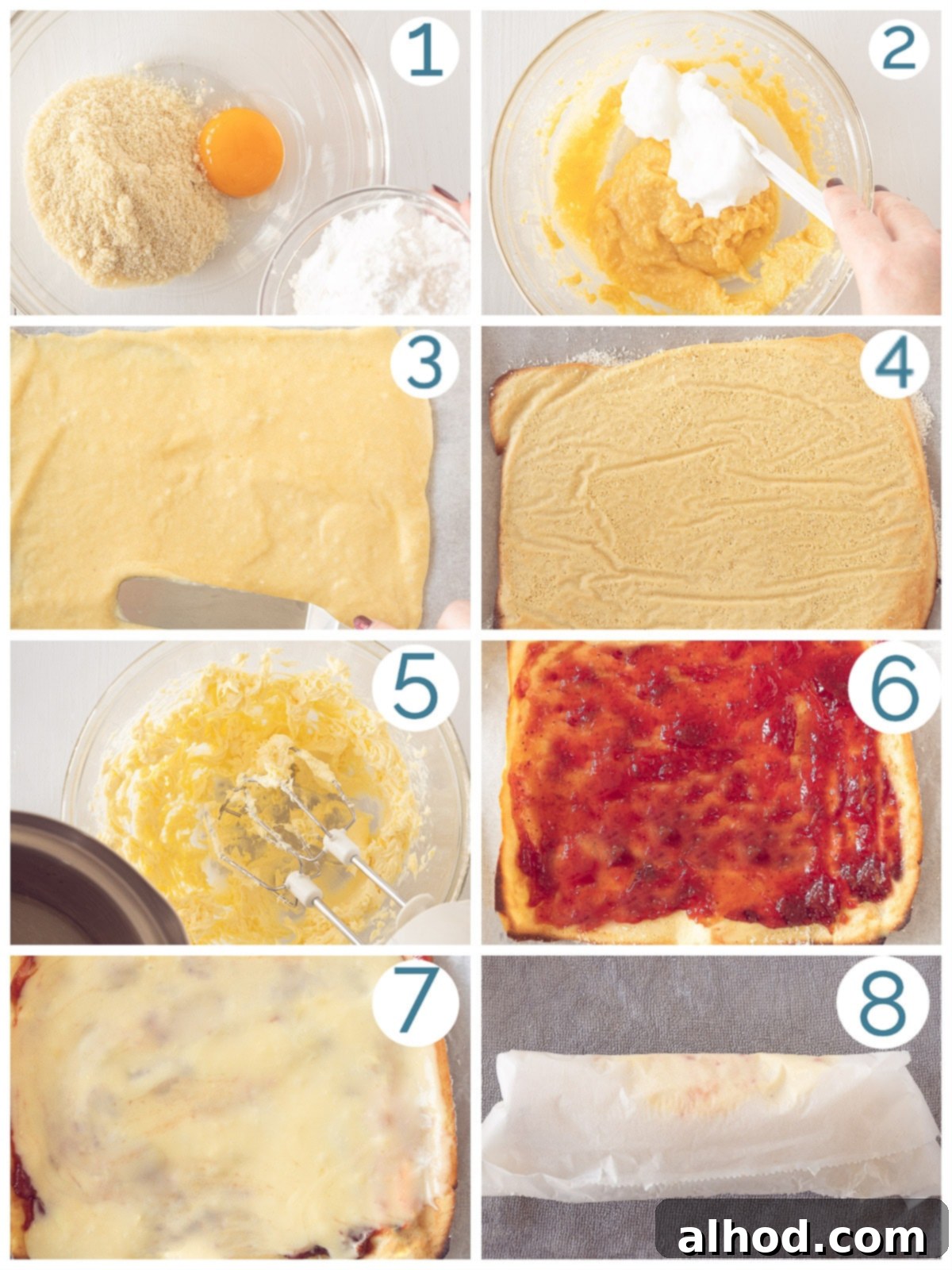 Strawberry Swiss Roll 4 8 steps preparation make strawberry cake roll yourself