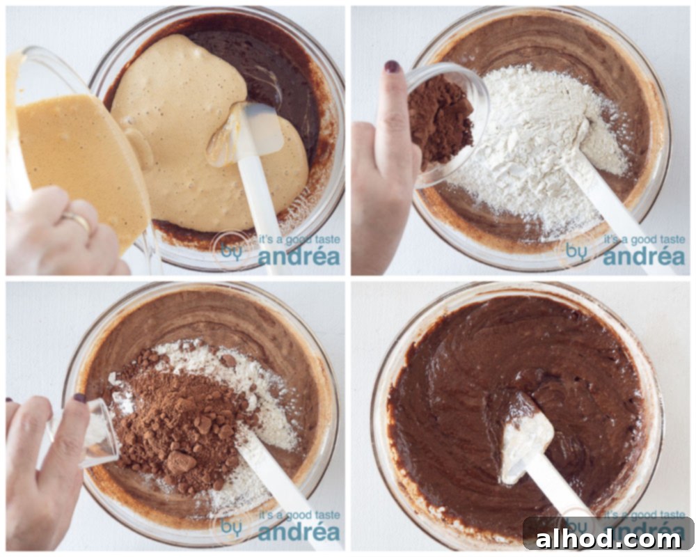 Master Fudgy Brownies in 4 Simple Steps 6 preparation of the batter in four pictures