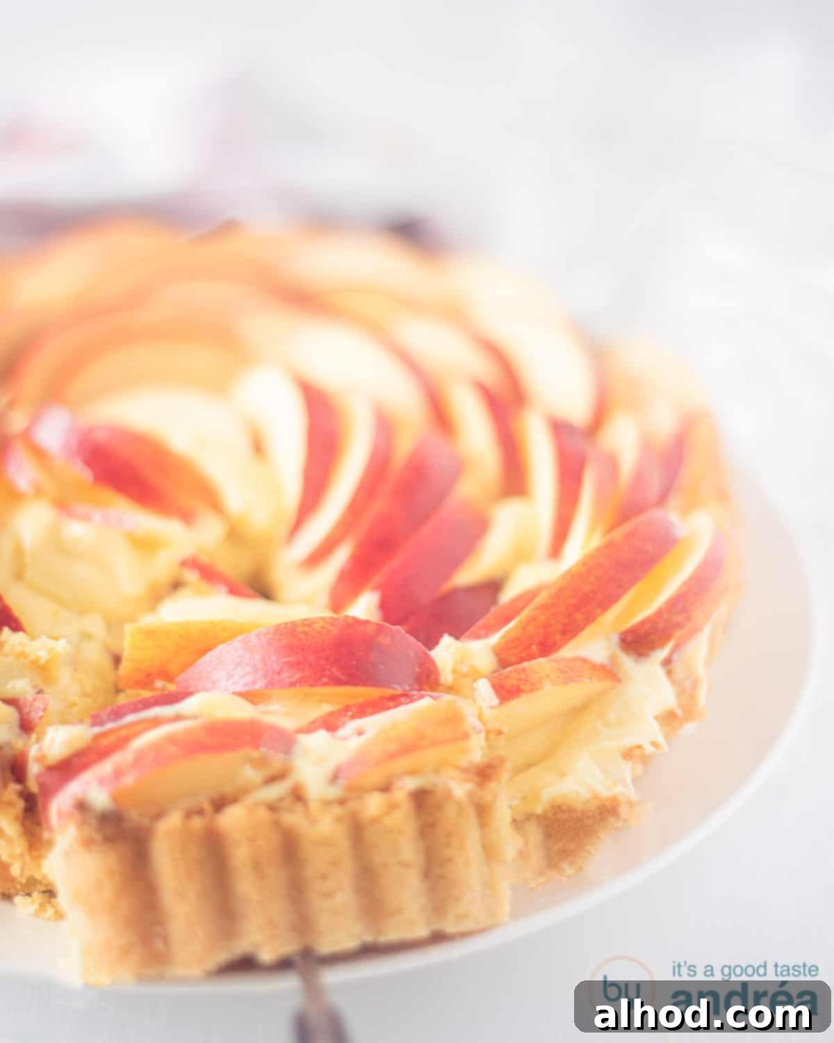 Rose Apple Delight 3 Rose apple pie on a white plate on a white background, showcasing the beautiful arrangement.