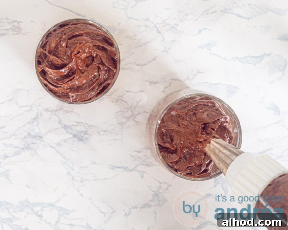 Dreamy Chocolate Mousse (No Cream Needed) 8 Pipe dark chocolate mousse in a glass