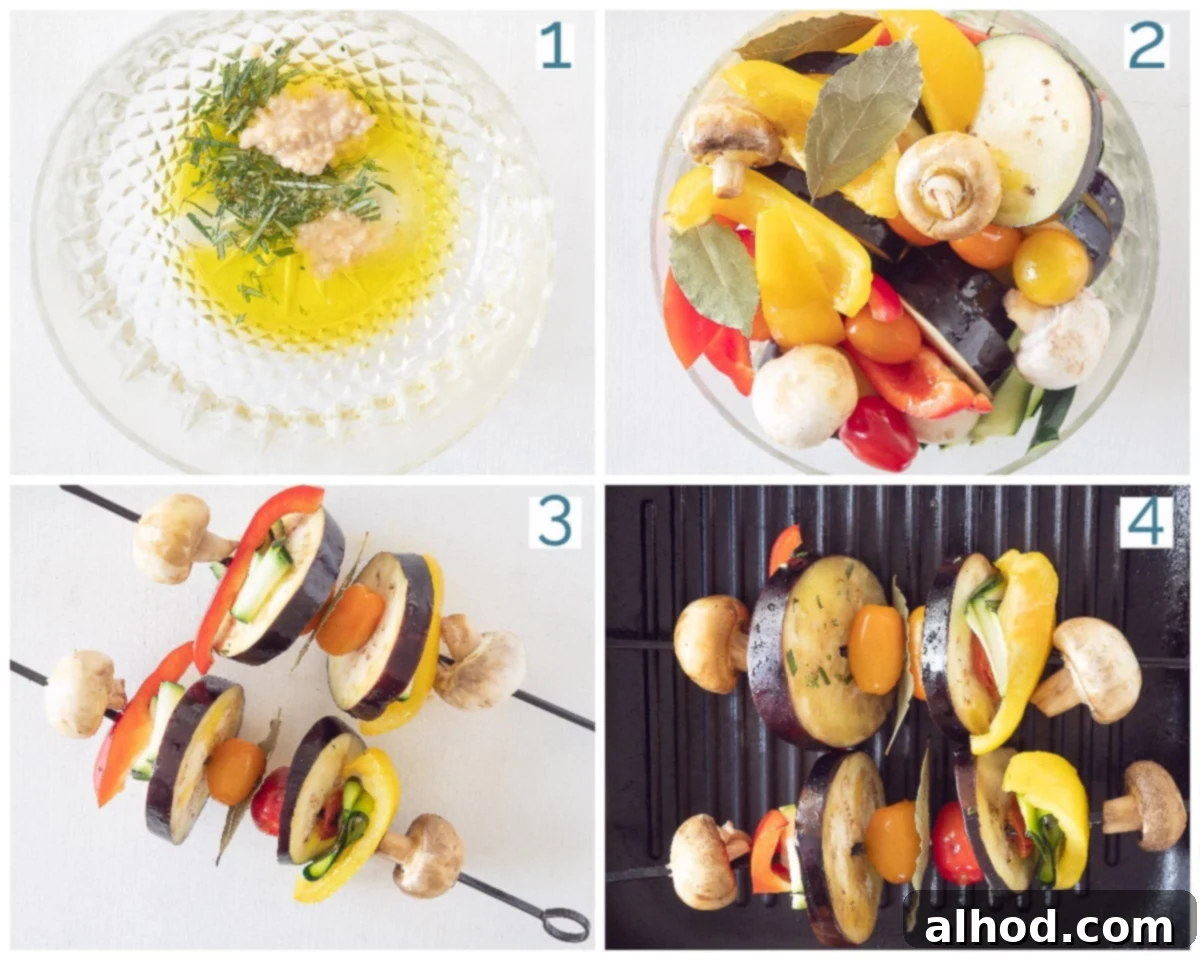 Grilled Mediterranean Veggie Skewers 3 Two steps of preparing the marinade for vegetable skewers shown in a photo.