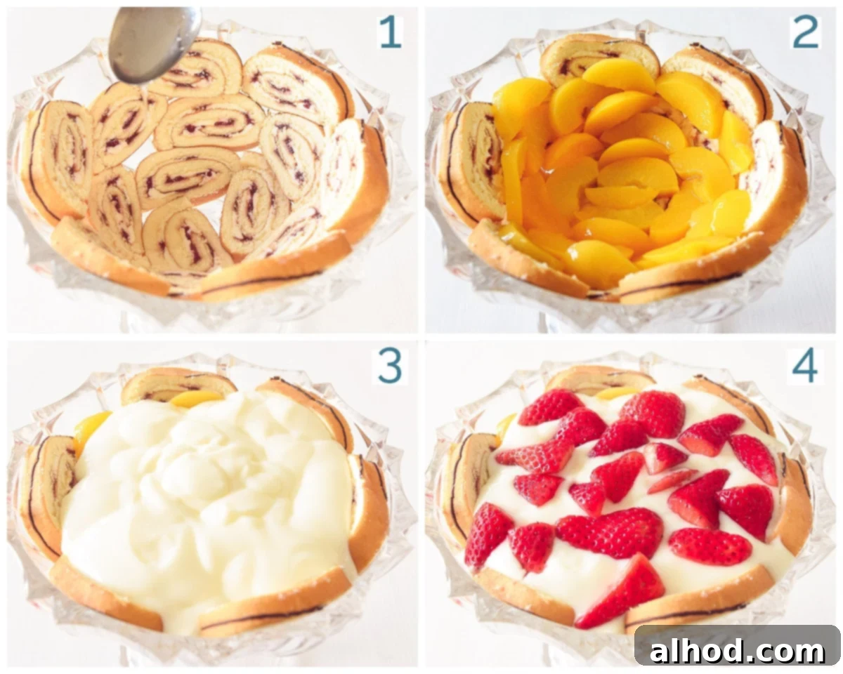 Peachy Strawberry Dream 3 Bereiding in 4 stappen Aardbeien peach trifle