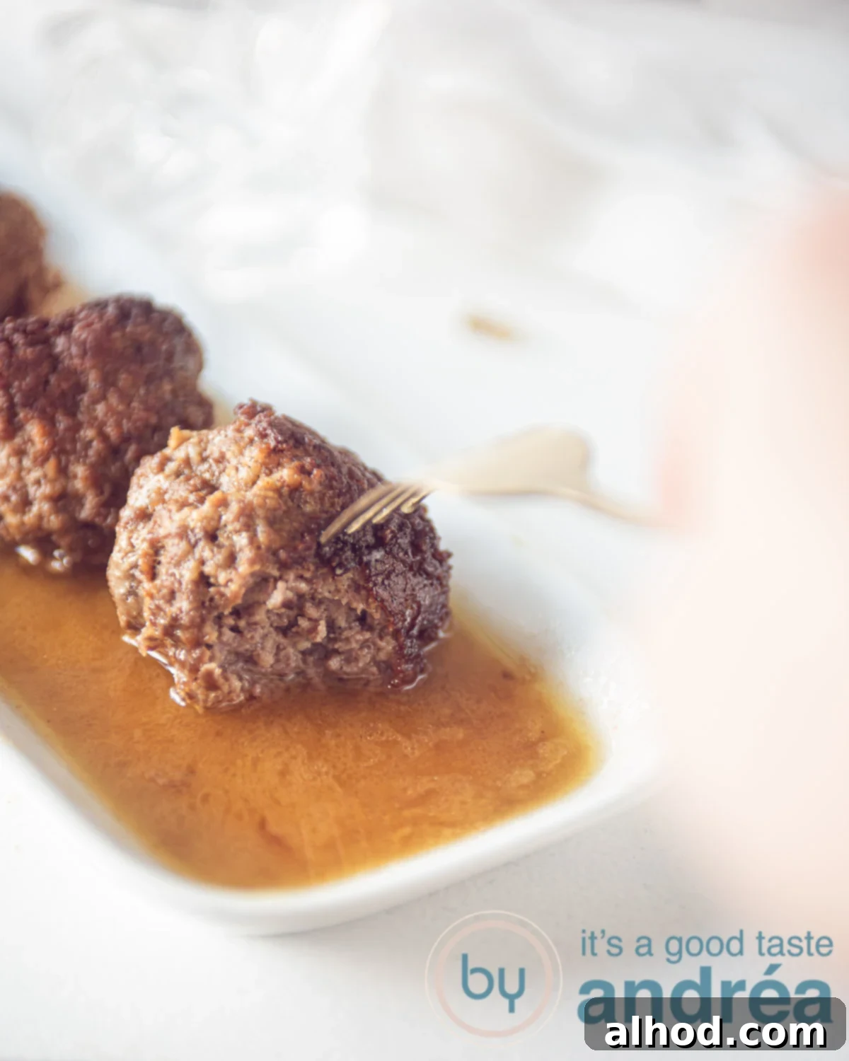 Granny's Authentic Dutch Meatballs 5 Delicious Dutch meatballs with gravy ready to be served.