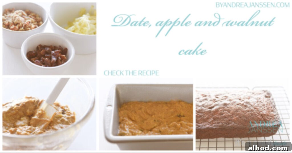 Date, apple and walnut cake - a beautifully baked loaf cake with wholesome ingredients for a cozy treat