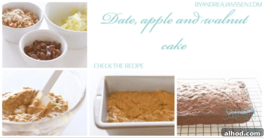 Spiced Date Apple and Walnut Cake 2 A comforting loaf of Date, Apple, and Walnut Cake, ready to be sliced.