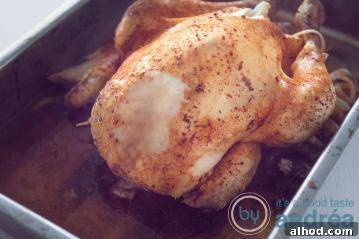 Easy Slow Cooker Rotisserie Chicken 6 whole chicken in a casserole dish
