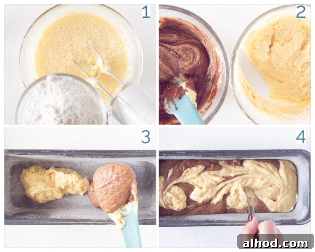 Swirled Indulgence 4 4 collage photo preparation Baking your own chocolate vanilla Marble Cake