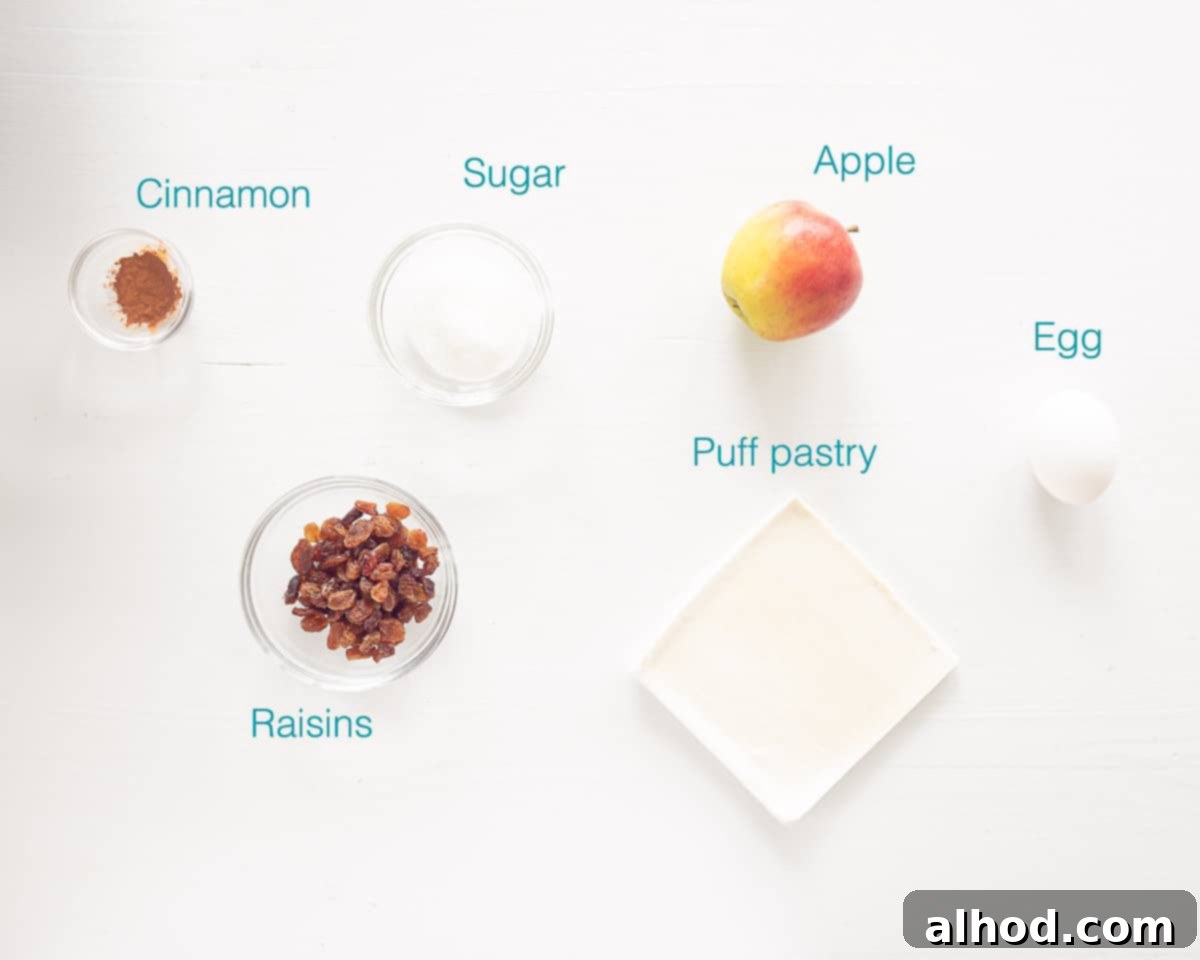 Classic Dutch Apple Turnovers 3 Ingredients for Appelflappen Dutch Apple Turnovers displayed neatly on a white background with descriptive text overlay, making it easy to understand what's needed.