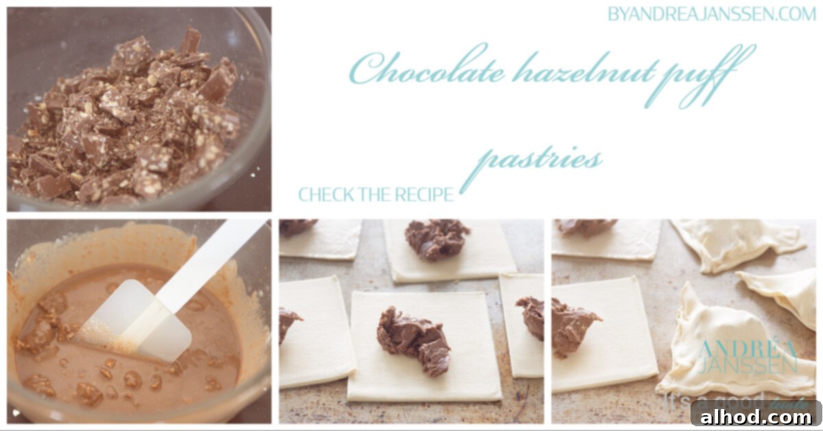 Delicious chocolate hazelnut caramel puff pastries, golden brown and flaky