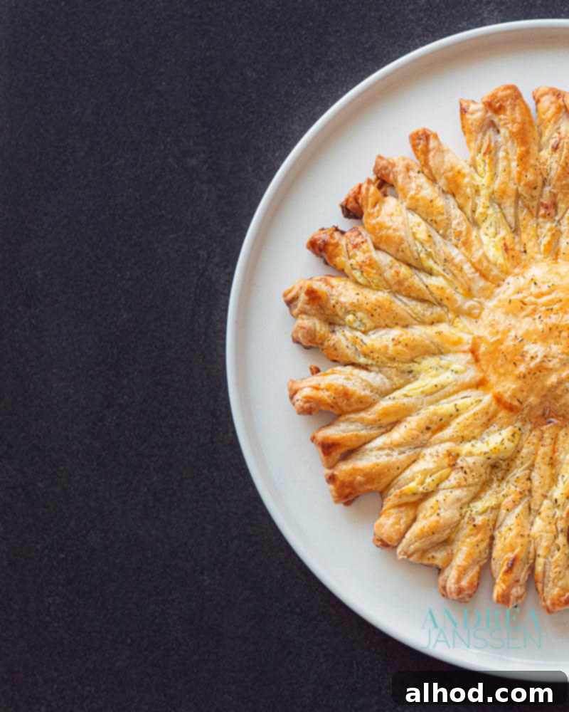 Flaky Boursin Tarte Soleil 3 Tarte Soleil: Crispy puff pastry appetizer filled with Boursin cheese and Italian seasoning