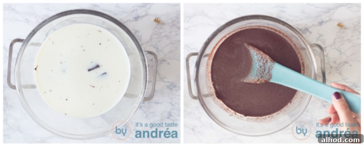 Decadent No-Machine Chocolate Ice Cream 3 melt the chocolate au bain-Marie
