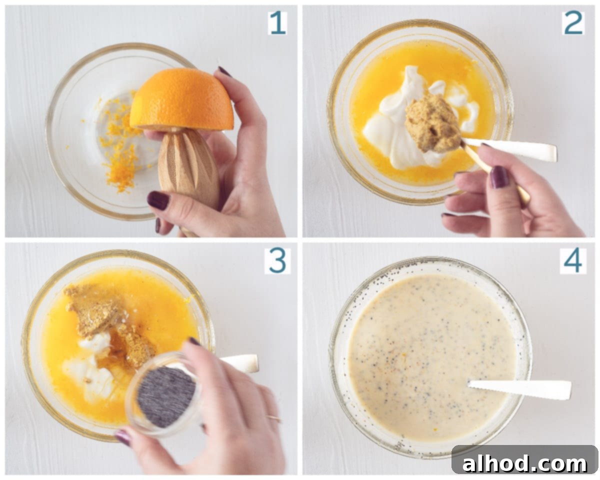 Velvet Orange Honey Mustard Dressing 4 collage photo preparation orange honey mustard dressing