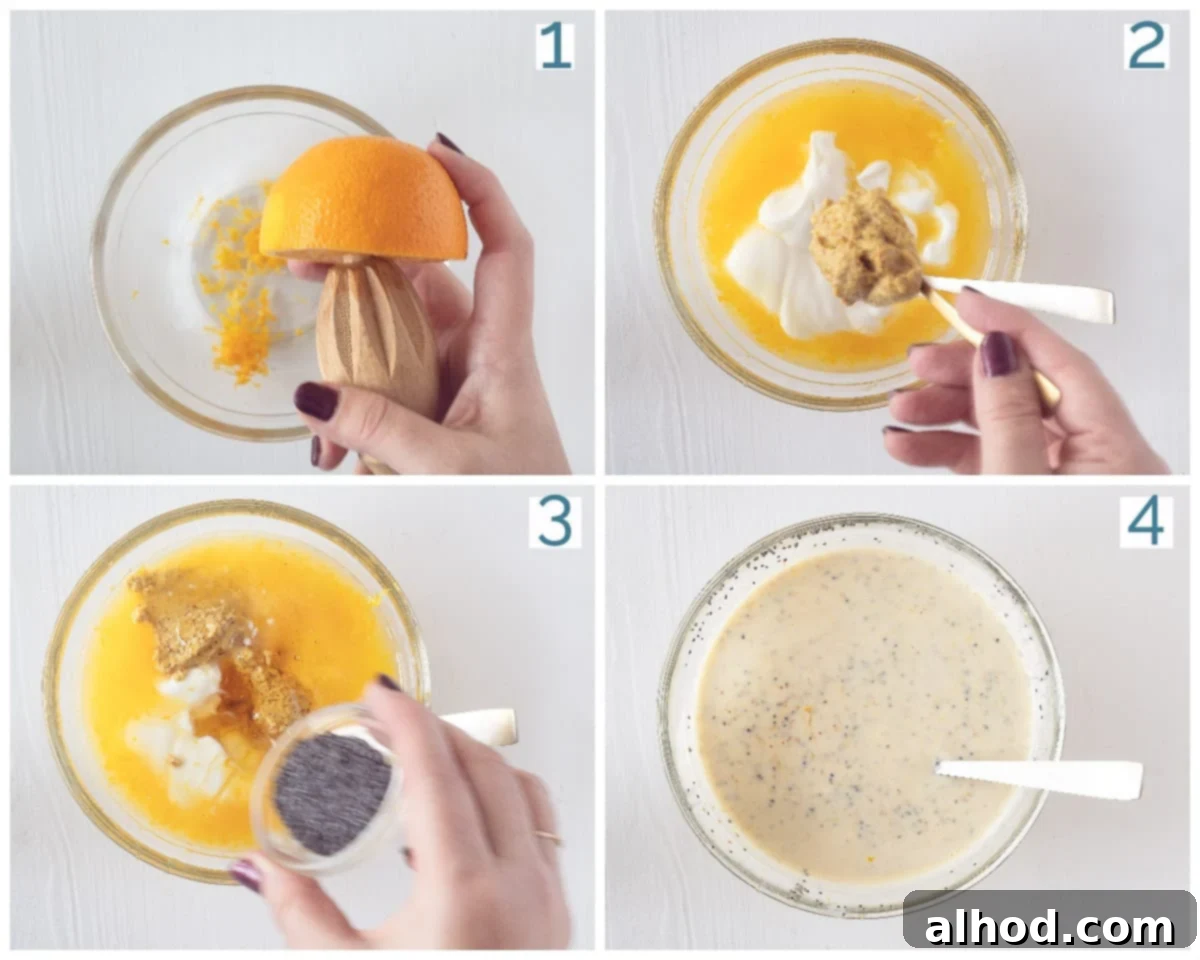 Velvety Orange Honey Mustard Sauce 4 collage photo preparation orange honey mustard dressing