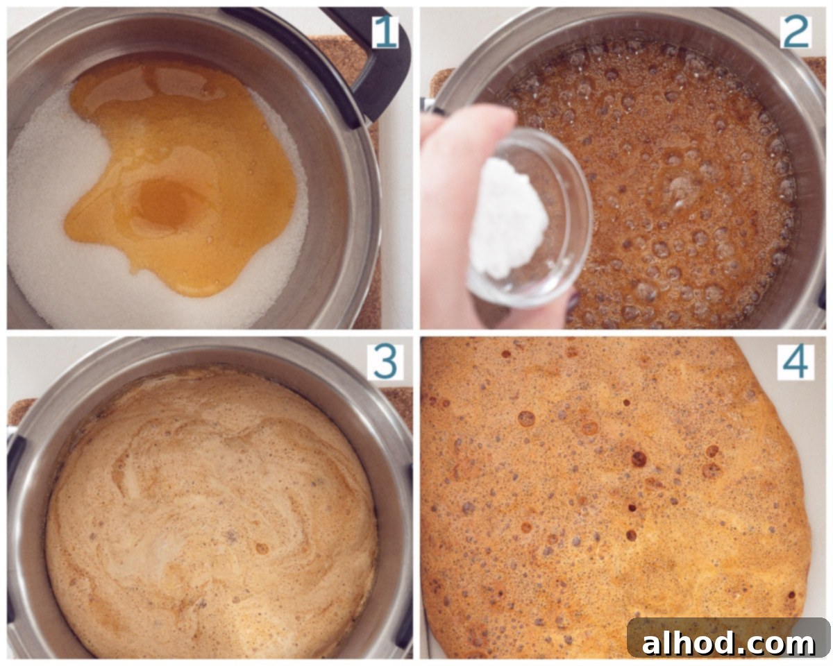 4 Step Collage Preparation Honeycomb Toffee Recipe