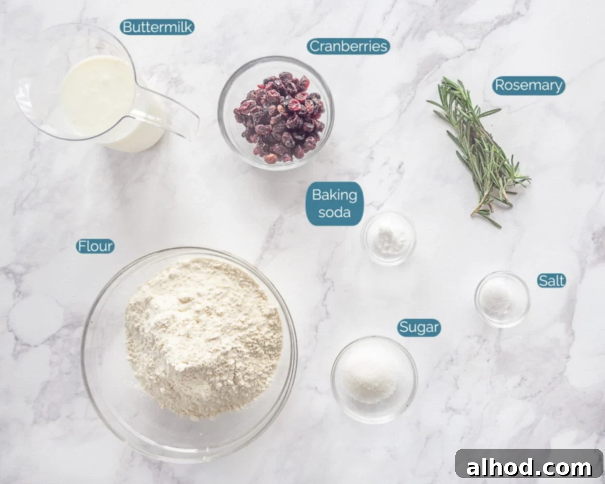 Simple Irish Soda Bread 3 Ingredients Easy Irish Soda Bread, individually labeled on a marble white background