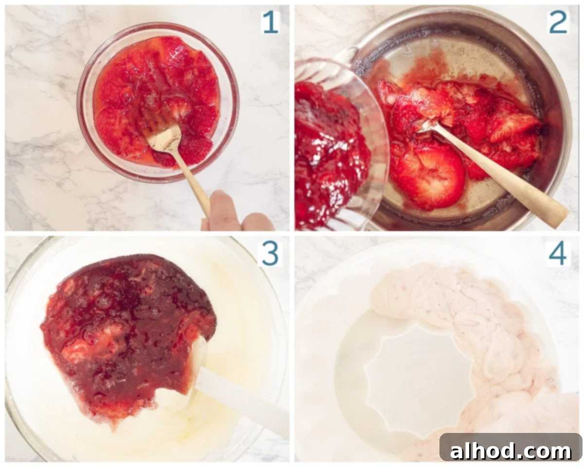 Velvety Strawberry Dream 4 Preparation in 4 steps Yogurt and Strawberry Bavarois