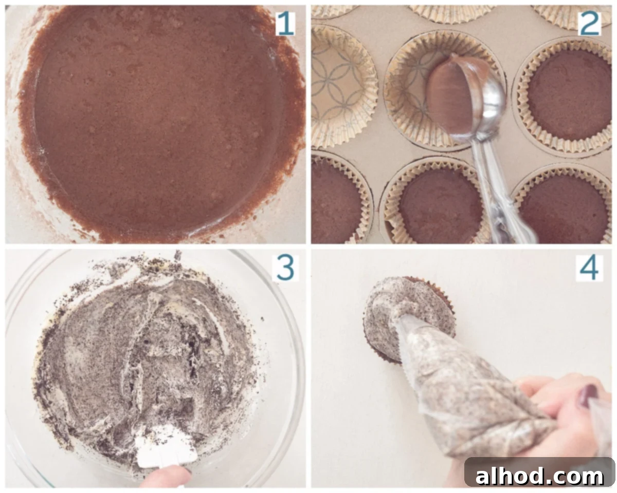 Simple and Scrumptious Oreo Chocolate Cupcakes 5 4 collage photo preparation Chocolate Oreo Cupcakes