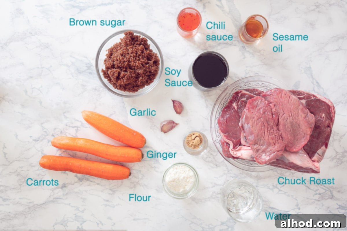 Easy Crockpot Mongolian Beef 3 Ingredients Crockpot Mongolian Beef, individually labelled on a white background