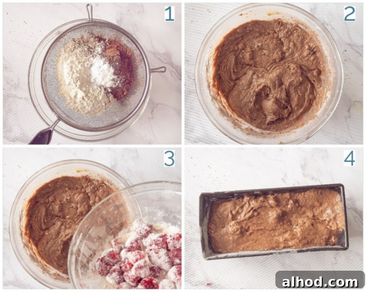 Chocolate Raspberry Loaf Delight 5 4 collage photo preparation Chocolate Raspberry Loaf Cake