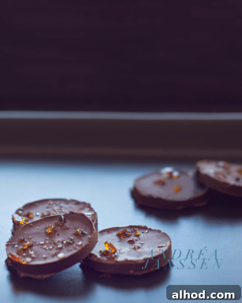 Exquisite homemade chocolates with caramel and sea salt flakes