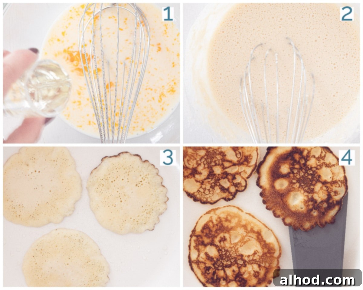 Sweet and Tangy Raspberry Creme Fraiche Pancakes 4 Collage 4 photos preparation Pancakes with crème fraîche and raspberries