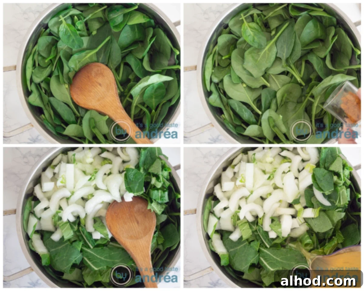 Nourishing Bok Choy Garden Soup 5 Add the spinach, turmeric, bok choy and stock to the pan