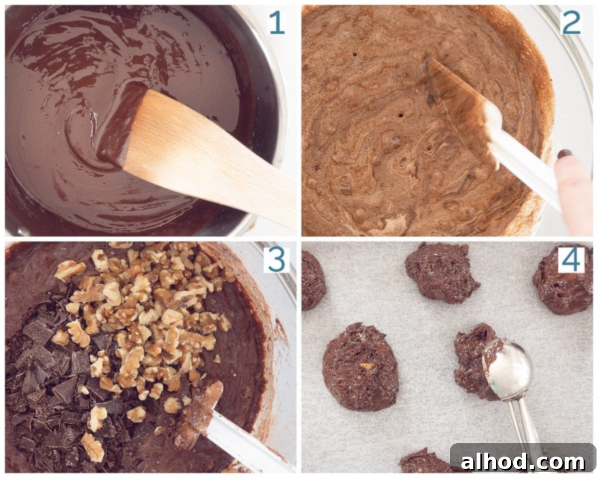 Fudgy Brownie Walnut Cookies 4 Collage 4 photos preparation Brookies with Walnuts
