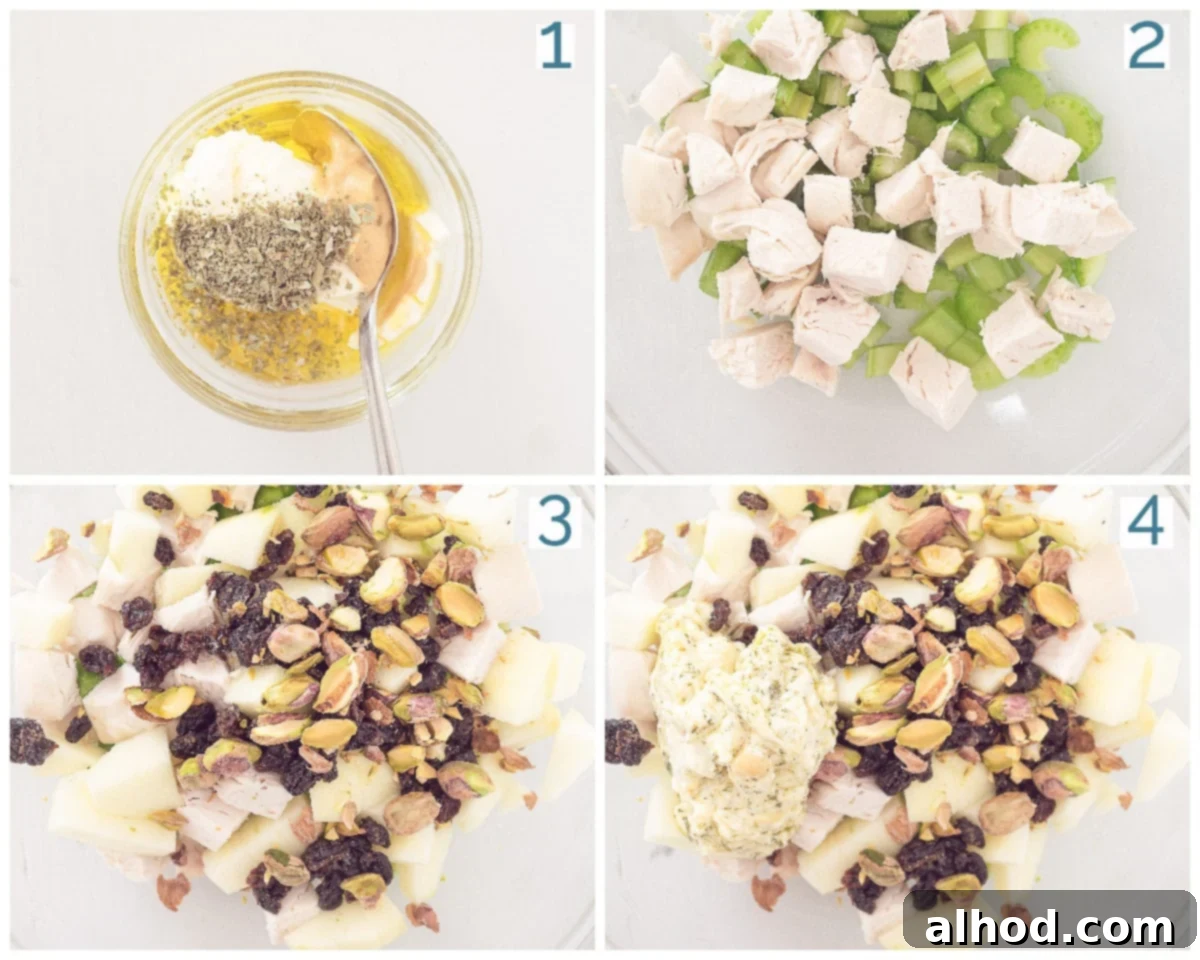 Collage 4 photos preparation Healthier Waldorf Salad