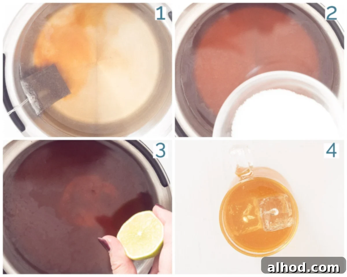 Aromatic Rose & Zesty Lime Iced Tea 4 4 collage photo preparation Rose Lime Iced Tea, showing step-by-step process.