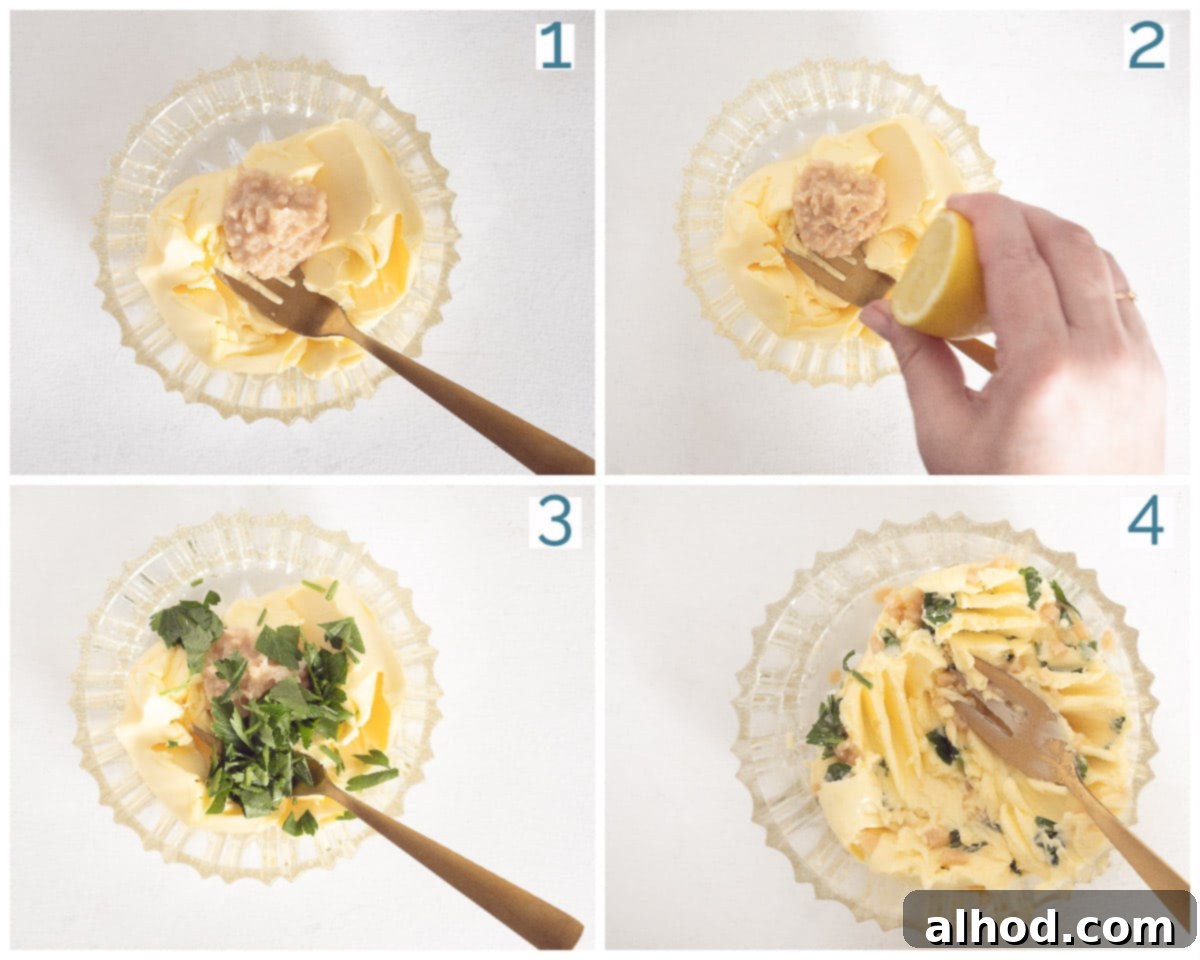 4 collage photo preparation Garlic Butter, an Easy Recipe