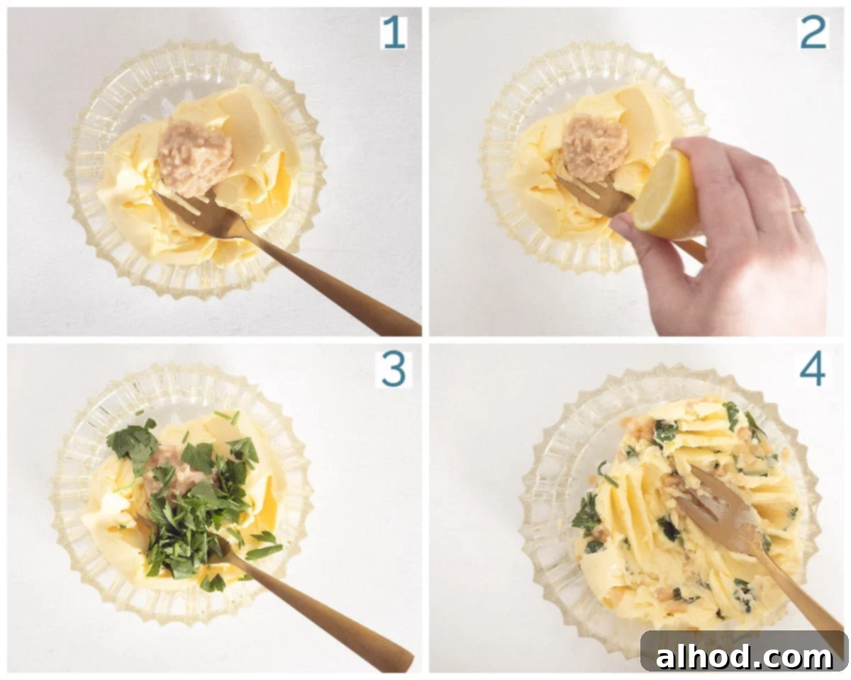 Effortless Garlic Herb Butter 4 4 collage photo preparation Garlic Butter, an Easy Recipe
