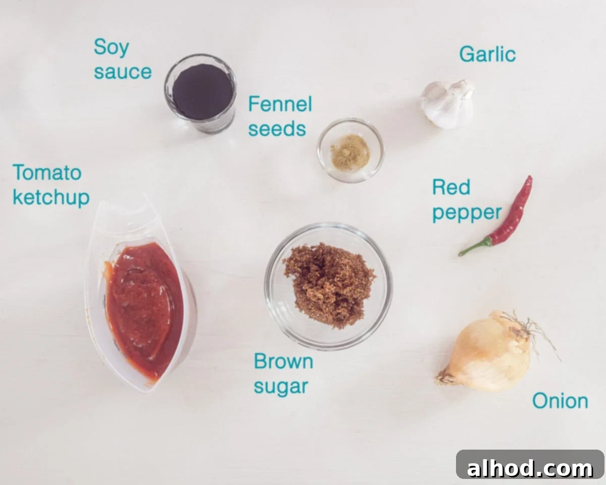 Fall-Off-The-Bone Slow Cooker BBQ Spareribs 2 Ingredients homemade bbq sauce, individually labelled on a white background