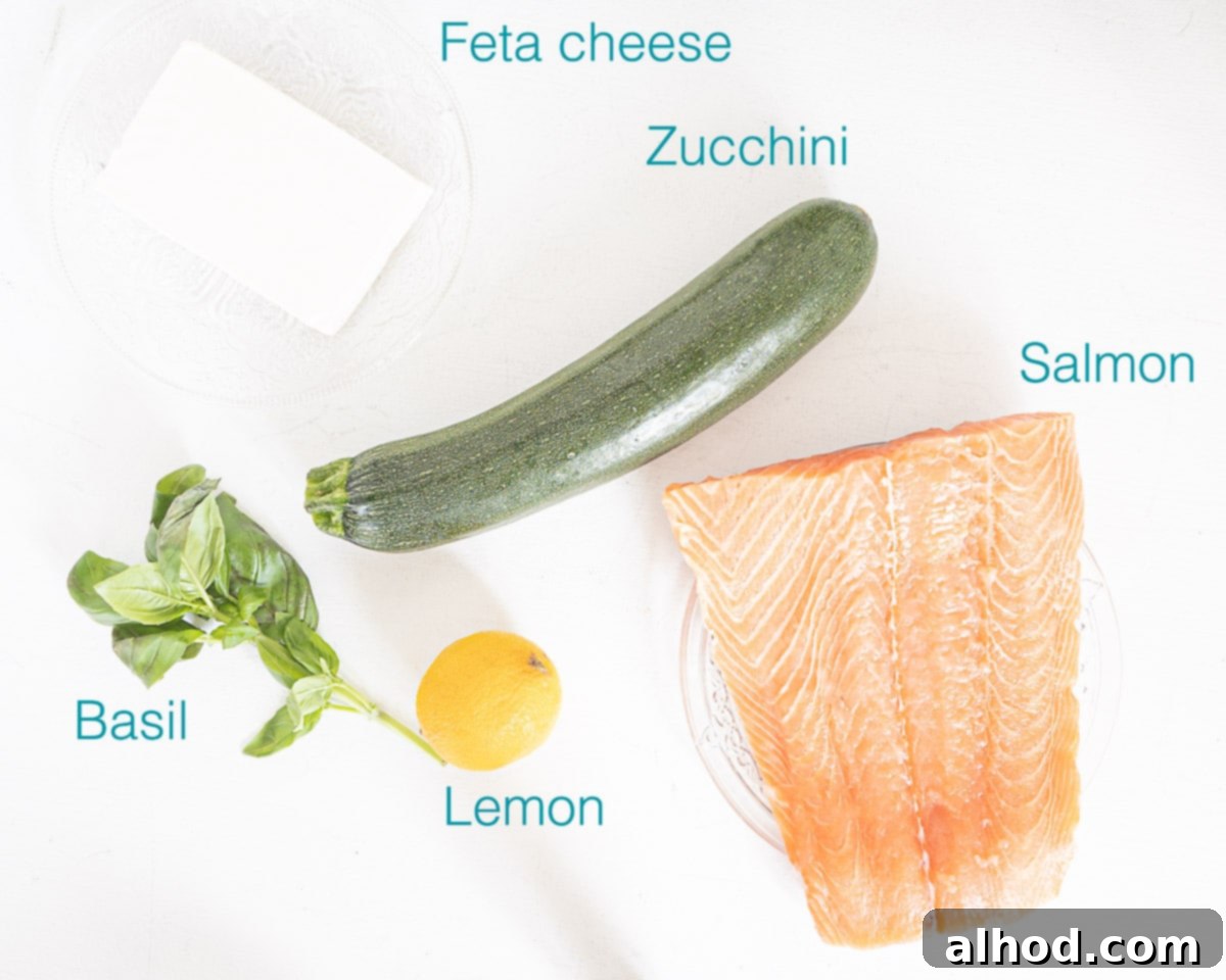 Grilled Salmon with Zucchini Delight 3 Ingredients for grilled salmon and zucchini with feta dressing