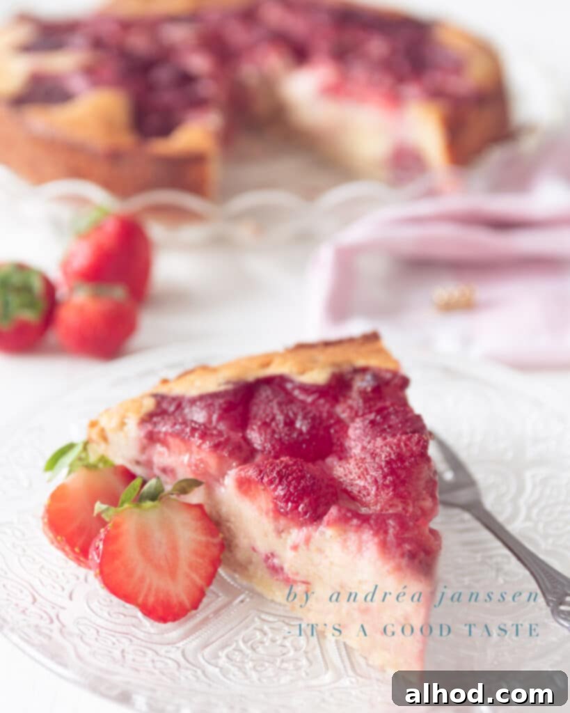 Dreamy Strawberry Ricotta Cake 8 A beautifully baked strawberry ricotta cake, rich in flavor and moist texture.
