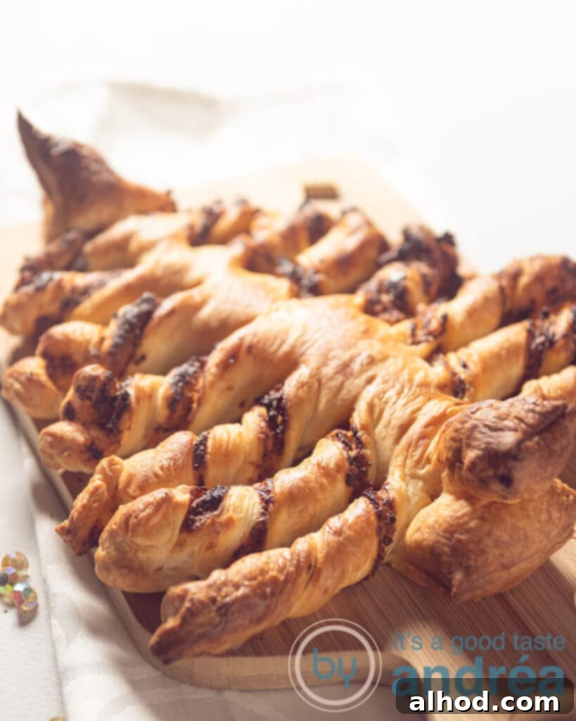 Festive Pesto Puff Pastry Christmas Tree Recipe 8 Beautifully baked puff pastry Christmas tree with homemade red pesto, ready to serve