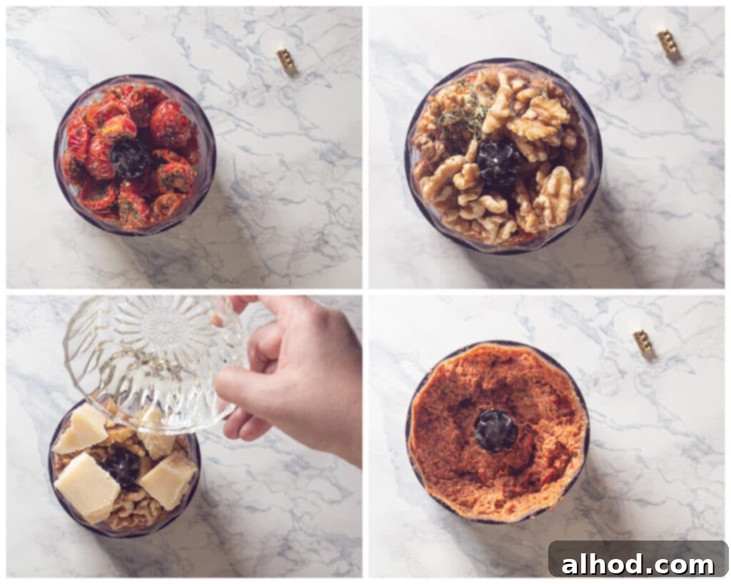 Festive Pesto Puff Pastry Christmas Tree Recipe 4 Preparing the red pesto in a blender