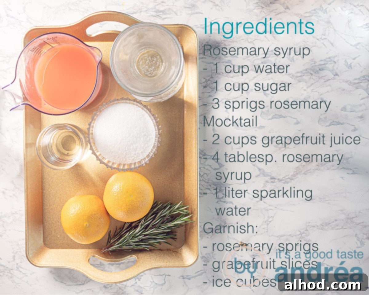 Grapefruit and Rosemary Sparkling Mocktail 3 ingredients sparkling grapefruit mocktail with rosemary