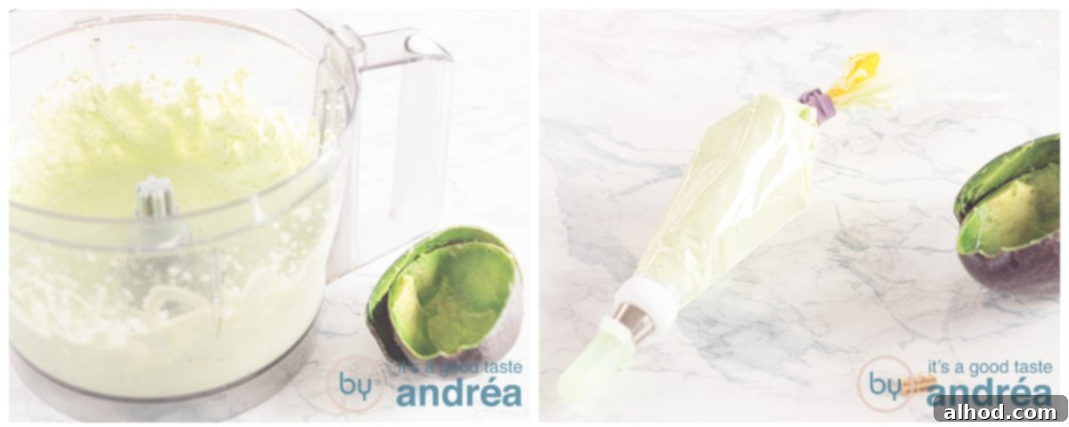 Effortless Smoked Salmon Cucumber Salad 6 Avocado being blended with sour cream and lime juice into a smooth cream