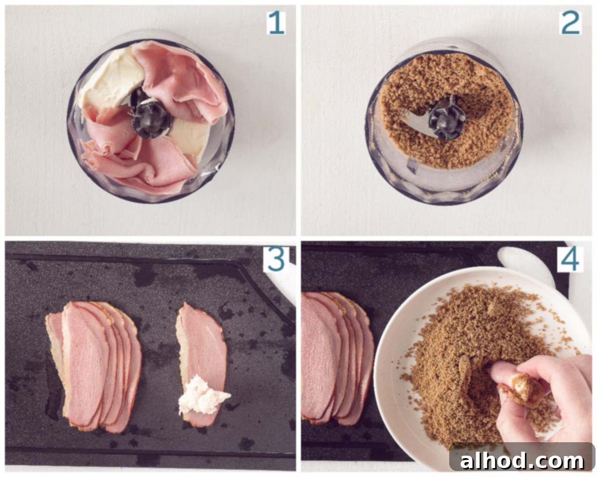 Amuse-Bouche Trio: Ham, Shrimp, Goat Cheese 6 4 photos preparation collage Amuse with Ham, Biscoff Cookies and Duck