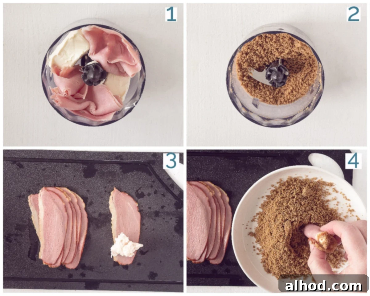 Ham Shrimp and Goat Cheese Amuse Bouche Trio 6 4 photos preparation collage Amuse with Ham, Biscoff Cookies and Duck