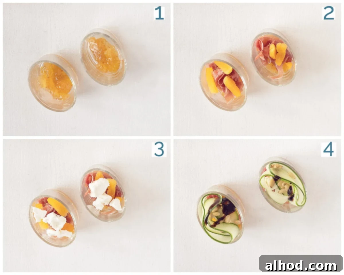 Ham Shrimp and Goat Cheese Amuse Bouche Trio 7 4 photos preparation collage Amuse with Parma ham