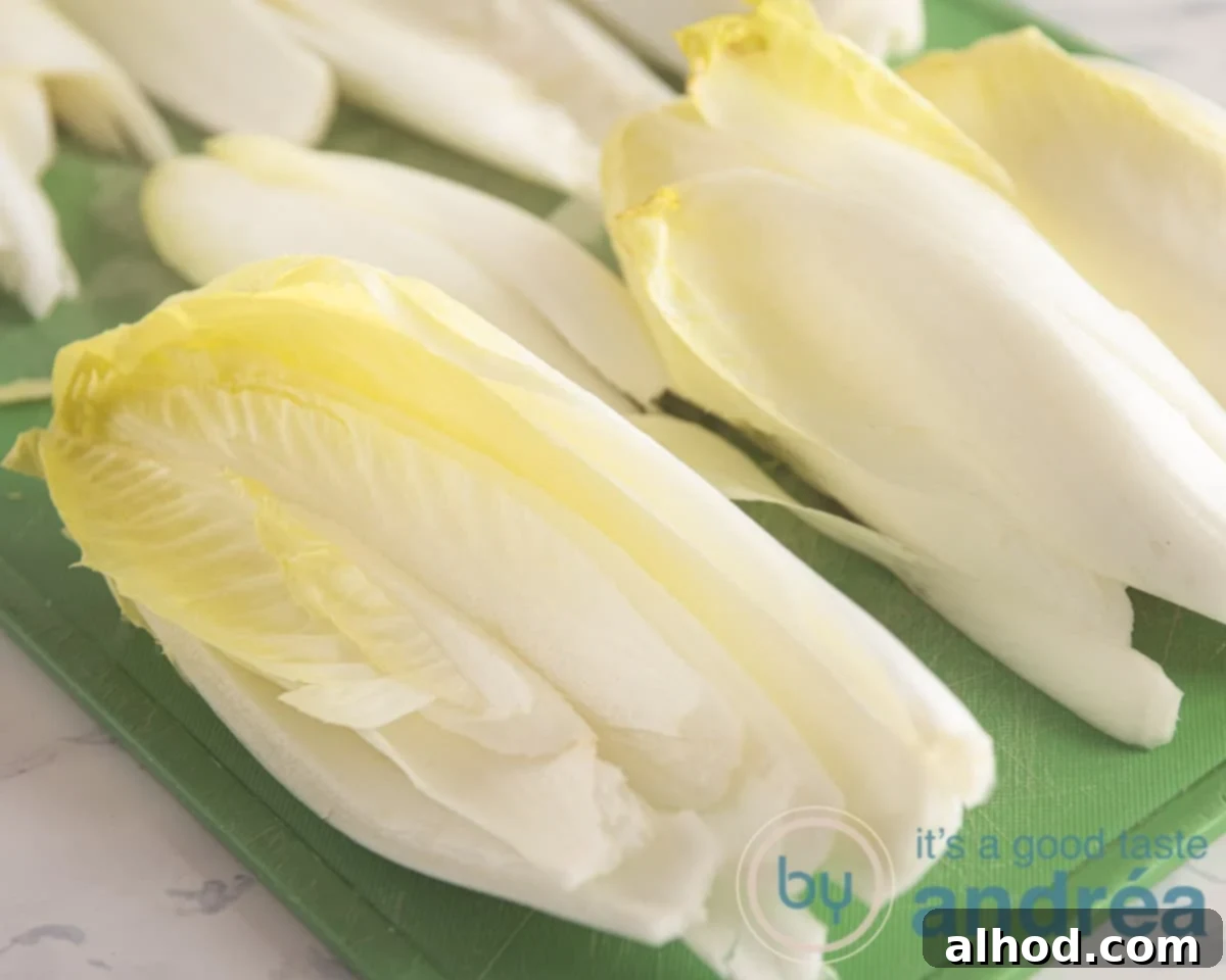 Ham and Goat Cheese Endive Gratin 4 halve the chicory and remove the core